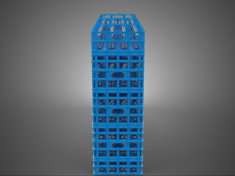 포장된 파란색 플라스틱 병 상자 수직 랙 트레이 상자 3D 모델