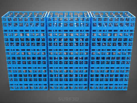 포장된 파란색 플라스틱 병 상자 수직 랙 트레이 상자 3D 모델