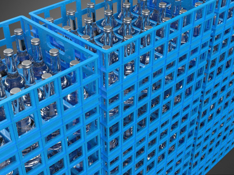 포장된 파란색 플라스틱 병 상자 수직 랙 트레이 상자 3D 모델