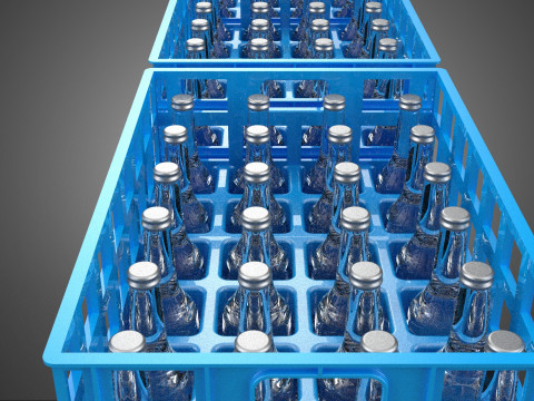 포장된 파란색 플라스틱 병 상자 수직 랙 트레이 상자 3D 모델