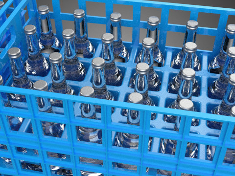 포장된 파란색 플라스틱 병 상자 수직 랙 트레이 상자 3D 모델