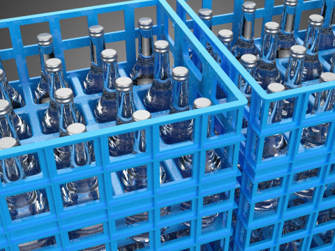 포장된 파란색 플라스틱 병 상자 수직 랙 트레이 상자 3D 모델