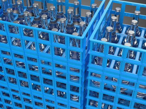 포장된 파란색 플라스틱 병 상자 수직 랙 트레이 상자 3D 모델