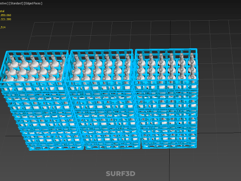 포장된 파란색 플라스틱 병 상자 수직 랙 트레이 상자 3D 모델