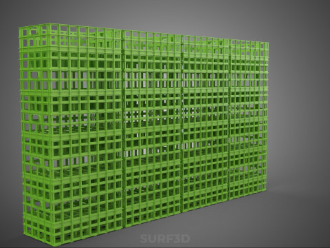 VERT PILE EMPILÉE CAISSE EN PLASTIQUE BOÎTE CONTENEUR PANIER DE STOCKAGE Modèle 3D
