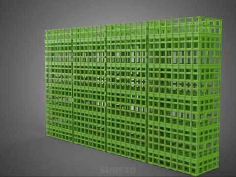 VERT PILE EMPILÉE CAISSE EN PLASTIQUE BOÎTE CONTENEUR PANIER DE STOCKAGE Modèle 3D