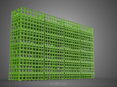 VERT PILE EMPILÉE CAISSE EN PLASTIQUE BOÎTE CONTENEUR PANIER DE STOCKAGE Modèle 3D