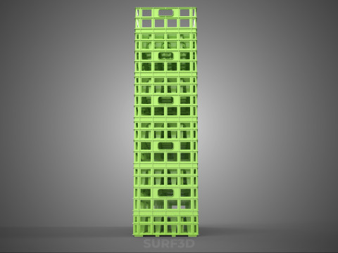 VERT PILE EMPILÉE CAISSE EN PLASTIQUE BOÎTE CONTENEUR PANIER DE STOCKAGE Modèle 3D