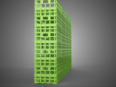 VERT PILE EMPILÉE CAISSE EN PLASTIQUE BOÎTE CONTENEUR PANIER DE STOCKAGE Modèle 3D