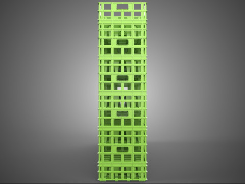 VERT PILE EMPILÉE CAISSE EN PLASTIQUE BOÎTE CONTENEUR PANIER DE STOCKAGE Modèle 3D
