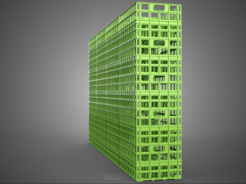 VERT PILE EMPILÉE CAISSE EN PLASTIQUE BOÎTE CONTENEUR PANIER DE STOCKAGE Modèle 3D