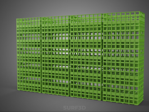 VERT PILE EMPILÉE CAISSE EN PLASTIQUE BOÎTE CONTENEUR PANIER DE STOCKAGE Modèle 3D