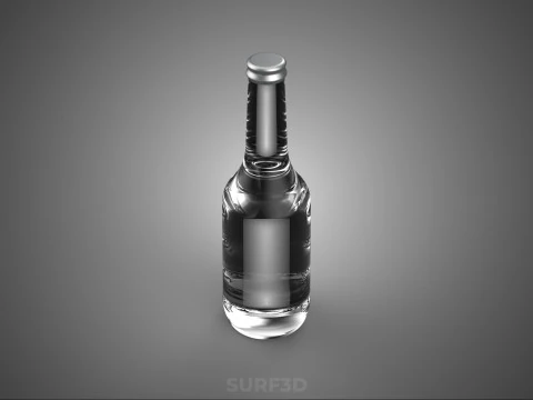 GLASS EMPTY BEVERAGE SODA SOFT DRINK BOTTLE SILVER METALLIC CAP 3D Model