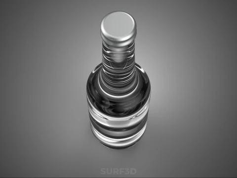 GLASS EMPTY BEVERAGE SODA SOFT DRINK BOTTLE SILVER METALLIC CAP 3D Model