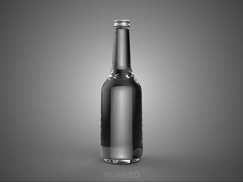 GLASS EMPTY BEVERAGE SODA SOFT DRINK BOTTLE SILVER METALLIC CAP 3D Model