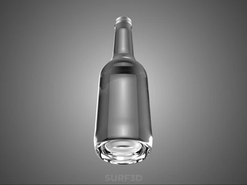 GLASS EMPTY BEVERAGE SODA SOFT DRINK BOTTLE SILVER METALLIC CAP 3D Model