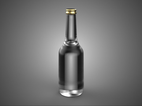 Bouteille de boisson gazeuse vide en verre transparent de luxe, bouchon doré Modèle 3D