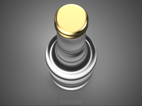 LUKSUSOWE PRZEZROCZYSTE SZKŁO PUSTA BUTELKA NA NAPOJE BEZalkoholowe ZŁOTA ZAKRYWKA Model 3D