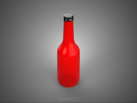 RED GLASS BOTTLE FLUID BLACK CAP PACKAGING BEVERAGE DRINK TALL 3D Model