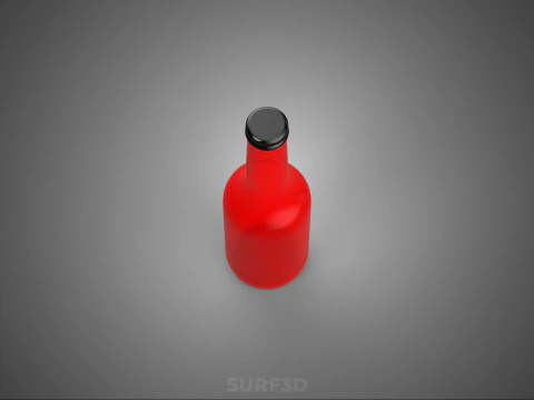 RED GLASS BOTTLE FLUID BLACK CAP PACKAGING BEVERAGE DRINK TALL 3D Model