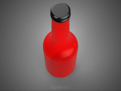 RED GLASS BOTTLE FLUID BLACK CAP PACKAGING BEVERAGE DRINK TALL 3D Model