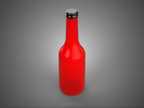 RED GLASS BOTTLE FLUID BLACK CAP PACKAGING BEVERAGE DRINK TALL 3D Model