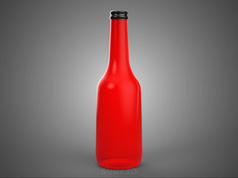 RED GLASS BOTTLE FLUID BLACK CAP PACKAGING BEVERAGE DRINK TALL 3D Model