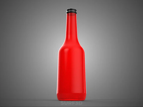 RED GLASS BOTTLE FLUID BLACK CAP PACKAGING BEVERAGE DRINK TALL 3D Model