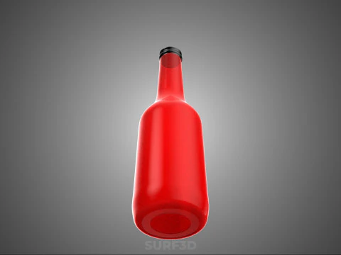 RED GLASS BOTTLE FLUID BLACK CAP PACKAGING BEVERAGE DRINK TALL 3D Model