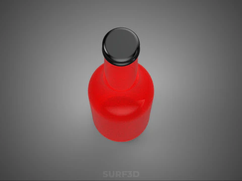 RED GLASS BOTTLE FLUID BLACK CAP PACKAGING BEVERAGE DRINK TALL 3D Model