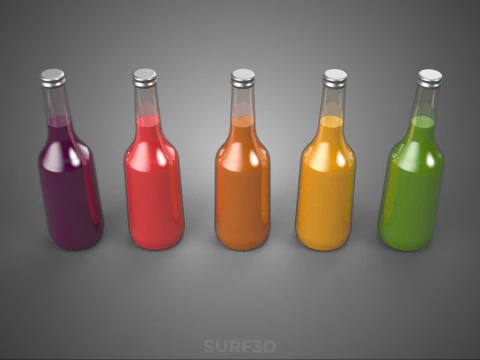 COLORFUL CLEAR FRESH FRUIT JUICE LIQUID BOTTLE DRINK BEVERAGE 3D Model