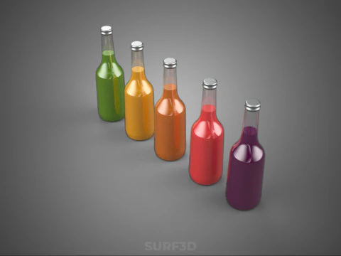 COLORFUL CLEAR FRESH FRUIT JUICE LIQUID BOTTLE DRINK BEVERAGE 3D Model