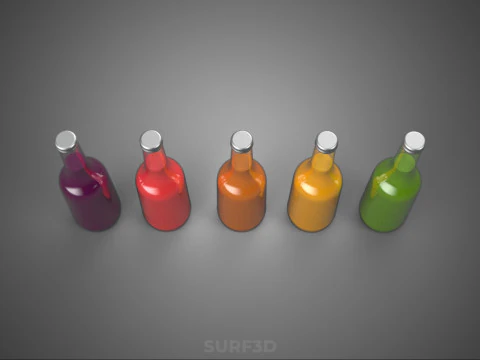 COLORFUL CLEAR FRESH FRUIT JUICE LIQUID BOTTLE DRINK BEVERAGE 3D Model