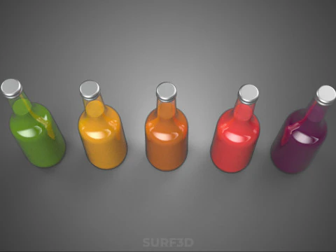 COLORFUL CLEAR FRESH FRUIT JUICE LIQUID BOTTLE DRINK BEVERAGE 3D Model