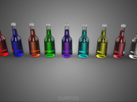 BUNTE SODA POP kohlensäurehaltige Glasflasche, Erfrischungsgetränk, kohlensäurehaltig, süß 3D Modell