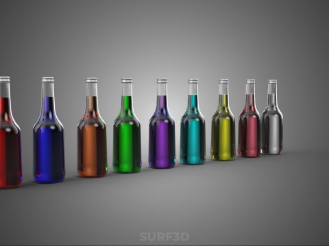 BUNTE SODA POP kohlensäurehaltige Glasflasche, Erfrischungsgetränk, kohlensäurehaltig, süß 3D Modell