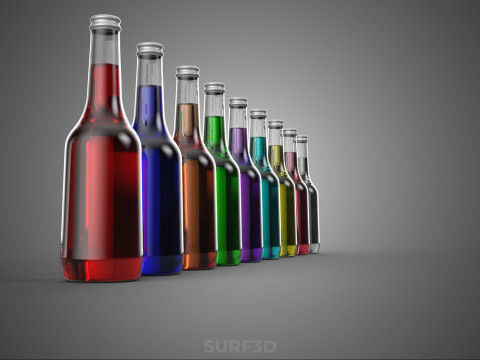 BUNTE SODA POP kohlensäurehaltige Glasflasche, Erfrischungsgetränk, kohlensäurehaltig, süß 3D Modell