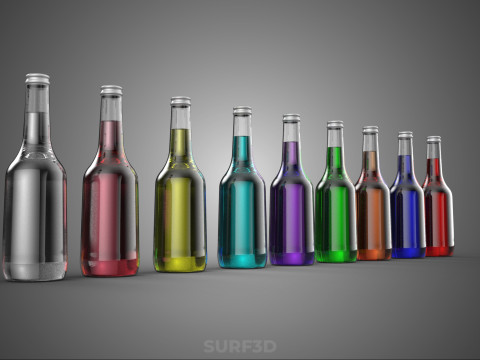 BUNTE SODA POP kohlensäurehaltige Glasflasche, Erfrischungsgetränk, kohlensäurehaltig, süß 3D Modell