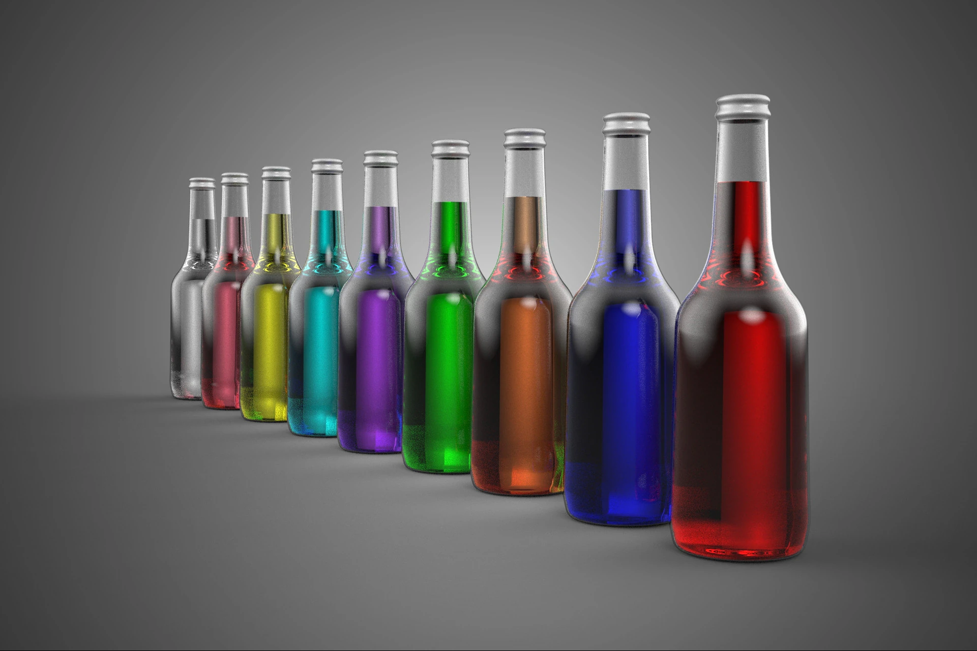 RAINBOW FRUIT ESSENCE FLAVOR SPARKLING SODA DRINK LIQUID BOTTLES 3D Model .c4d .max .obj .3ds .fbx .stl .blend 