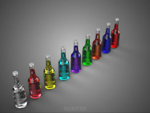 RAINBOW FRUIT ESSENCE FLAVOR SPARKLING SODA DRINK LIQUID BOTTLES 3D Model