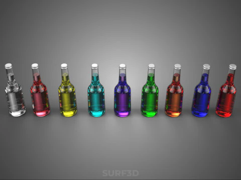 RAINBOW FRUIT ESSENCE FLAVOR SPARKLING SODA DRINK LIQUID BOTTLES 3D Model