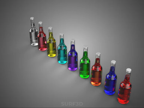 RAINBOW FRUIT ESSENCE FLAVOR SPARKLING SODA DRINK LIQUID BOTTLES 3D Model
