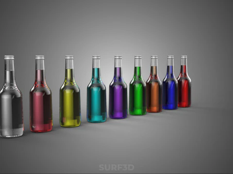 RAINBOW FRUIT ESSENCE FLAVOR SPARKLING SODA DRINK LIQUID BOTTLES 3D Model