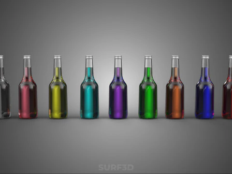 RAINBOW FRUIT ESSENCE FLAVOR SPARKLING SODA DRINK LIQUID BOTTLES 3D Model