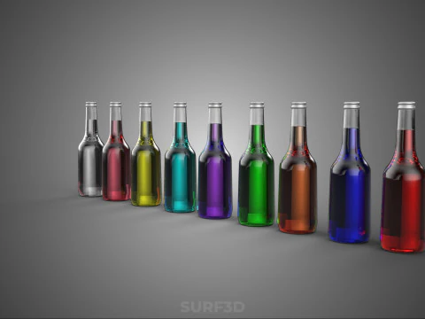 RAINBOW FRUIT ESSENCE FLAVOR SPARKLING SODA DRINK LIQUID BOTTLES 3D Model