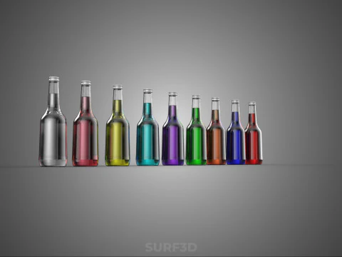 RAINBOW FRUIT ESSENCE FLAVOR SPARKLING SODA DRINK LIQUID BOTTLES 3D Model