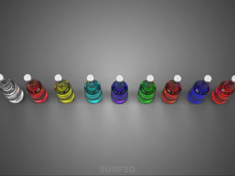RAINBOW FRUIT ESSENCE FLAVOR SPARKLING SODA DRINK LIQUID BOTTLES 3D Model