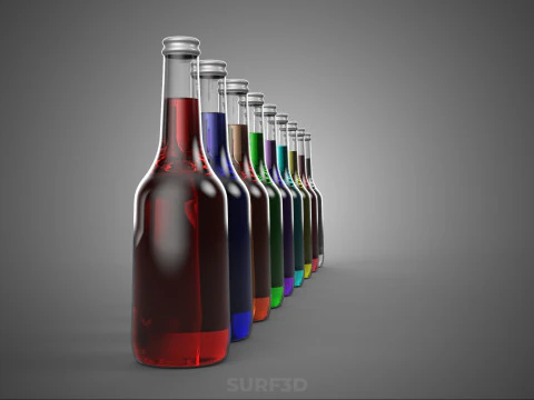 RAINBOW FRUIT ESSENCE FLAVOR SPARKLING SODA DRINK LIQUID BOTTLES 3D Model