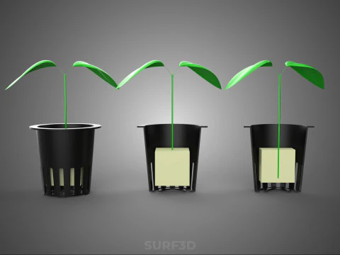 PLUG DE ESPUMA DE L&Atilde; DE ROCHA DE ESPONJA DE CUBO PADR&Atilde;O M&Eacute;DIO EM POTE DE REDE DE PLANTA Modelo 3D