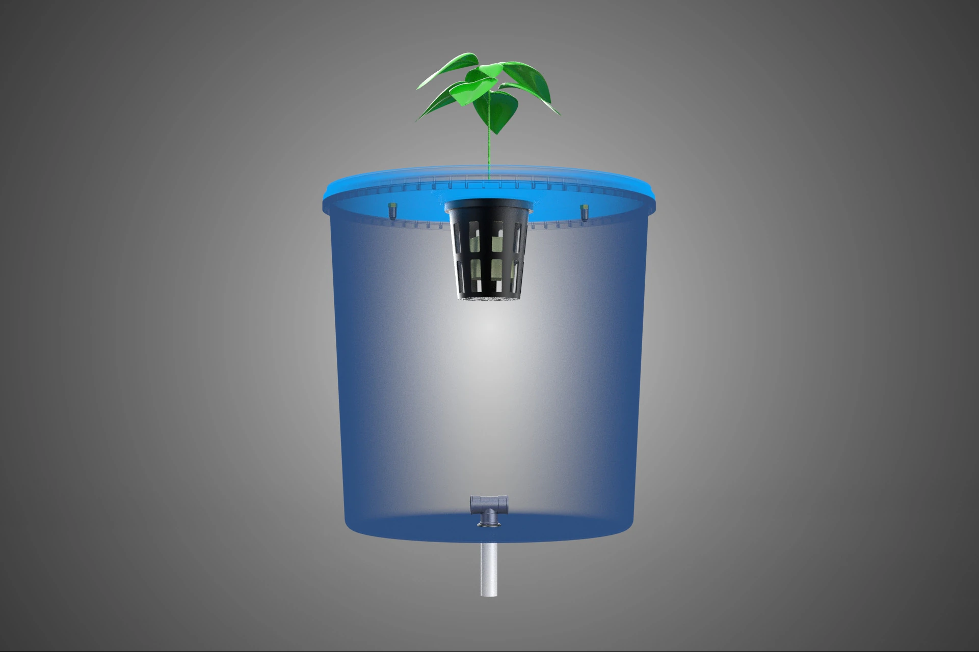 HYDROPONIC BLUE RESERVOIR BUCKET NET POT MODULE DUTCH PLANT GROW 3D Model .c4d .max .obj .3ds .fbx .stl .blend 